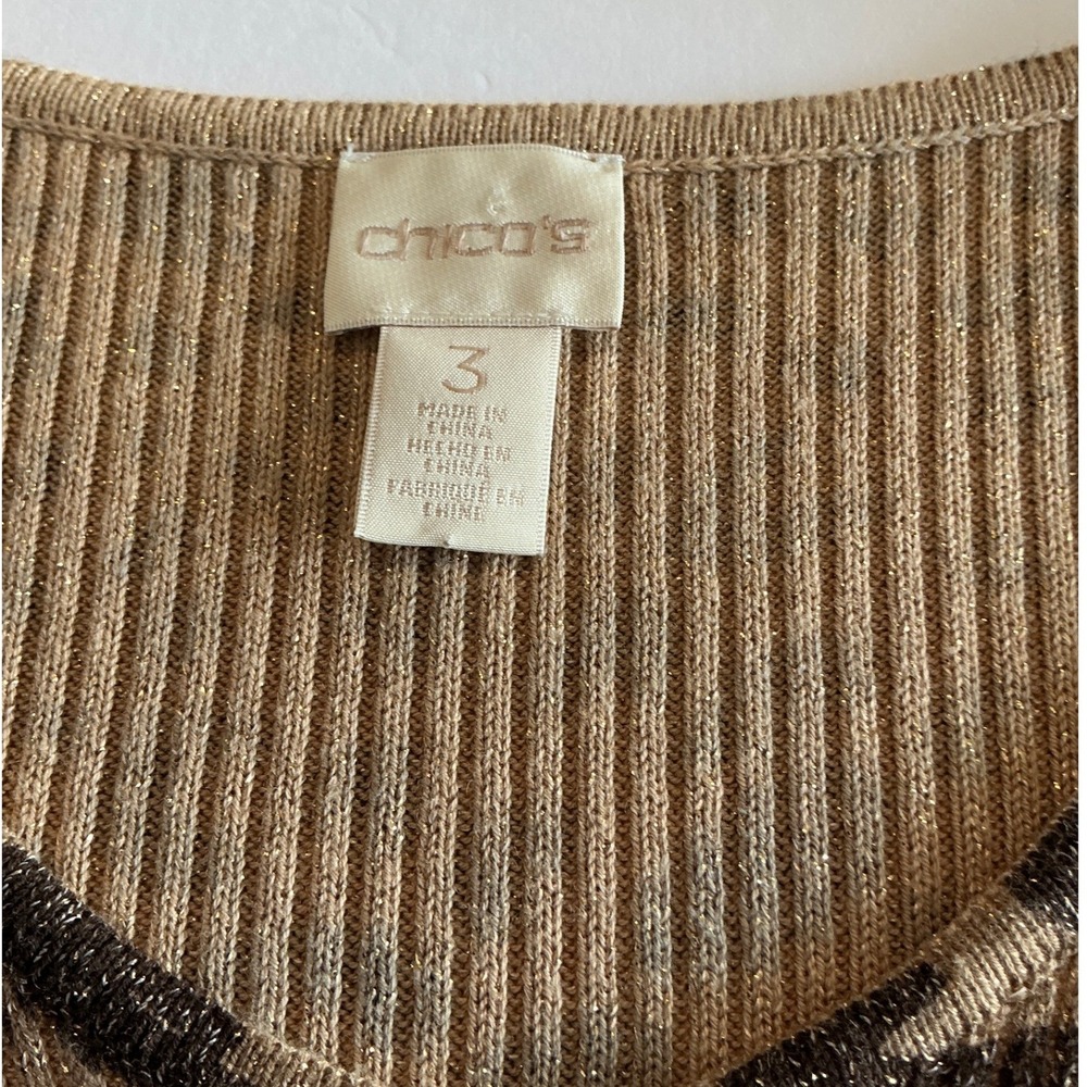 Chico's 3 Leopard Cheetah Animal Metallic Sweater Top Sequins Bling Shimmer XL - Picture 10 of 13